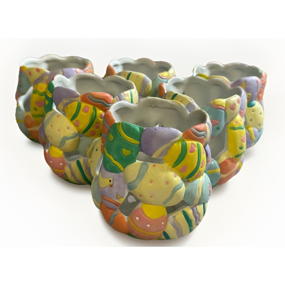 Vintage Set of 6 Pastel Easter Egg Tea Light Or Votive Candle Holders New Open